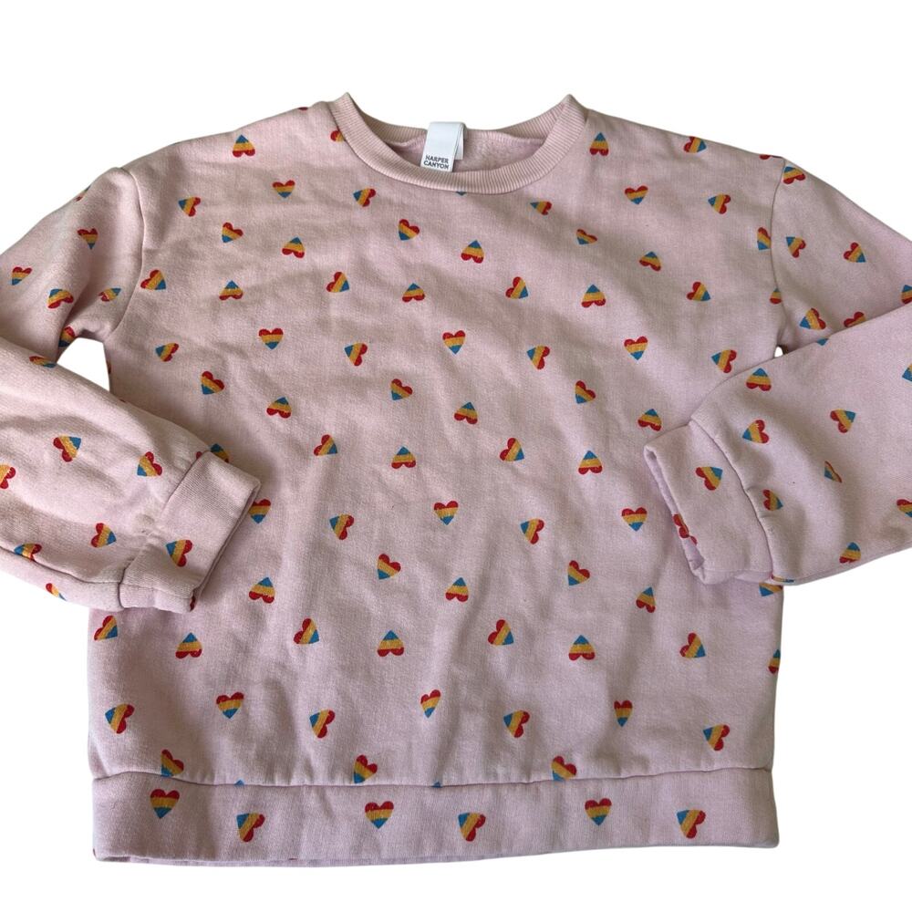 Harper Canyon Girls Pink Rainbow Heart Print Sweatshirt